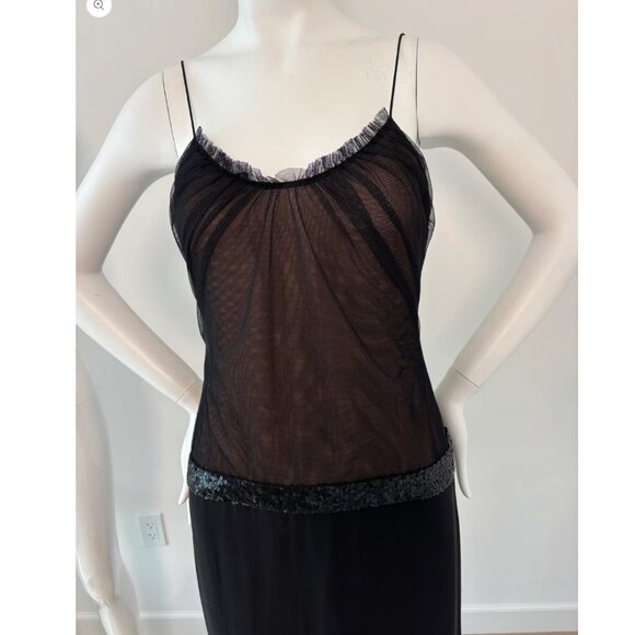2005 VERA WANG Vintage Black Mesh Panel Evening Gown - Picture 7 of 8